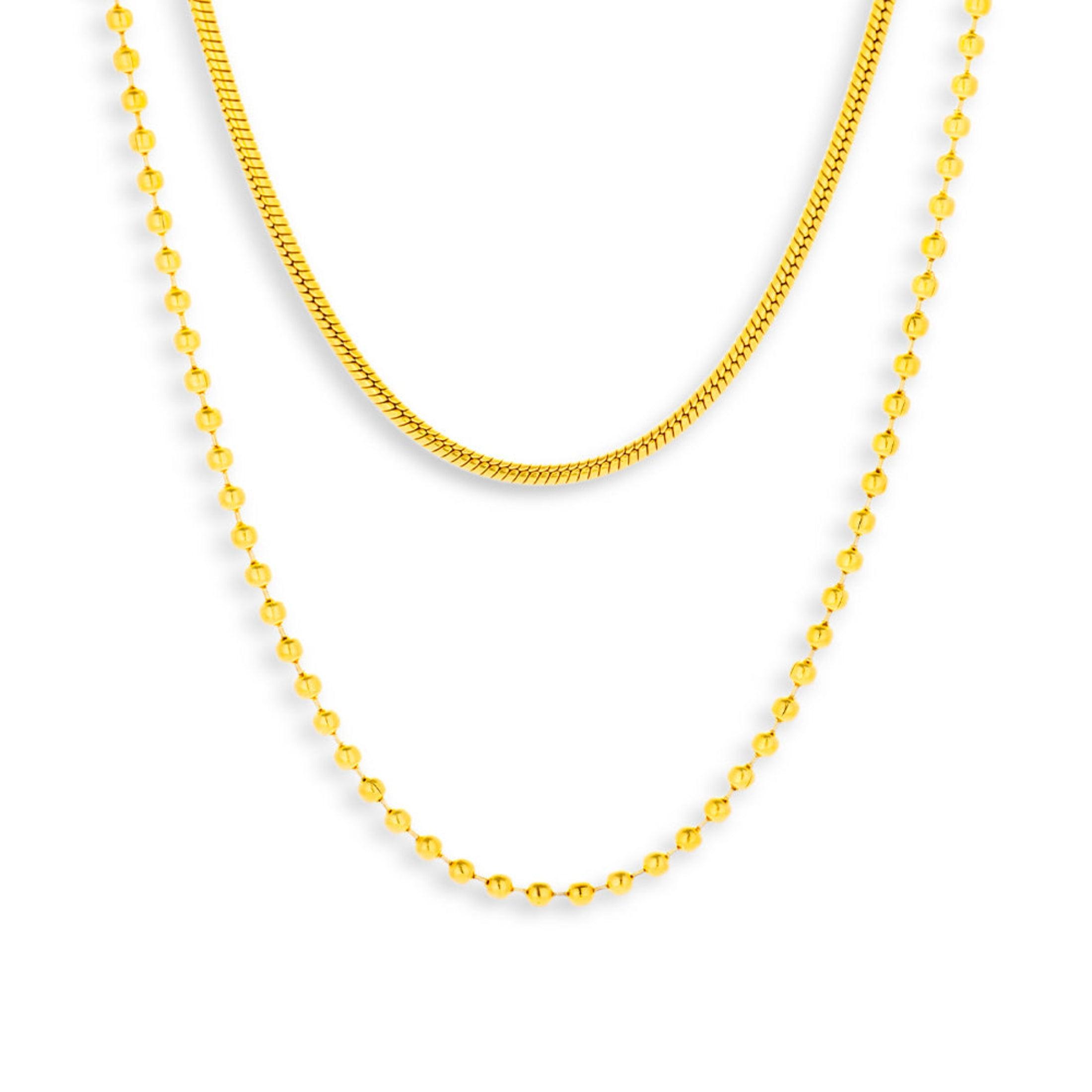Layered Snake & Bead Chain Necklace